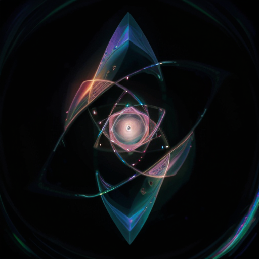 A single, perfect triangle suspended within a vortex of swirling, iridescent code.